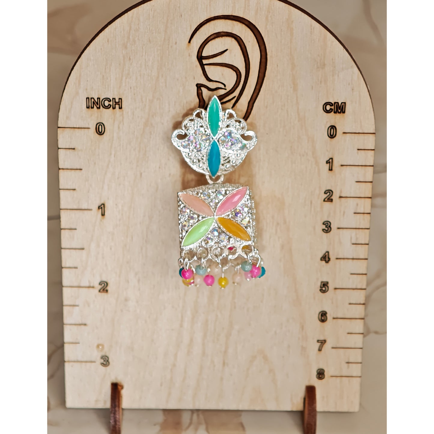 Pastel Silver Toned Square Jhumki