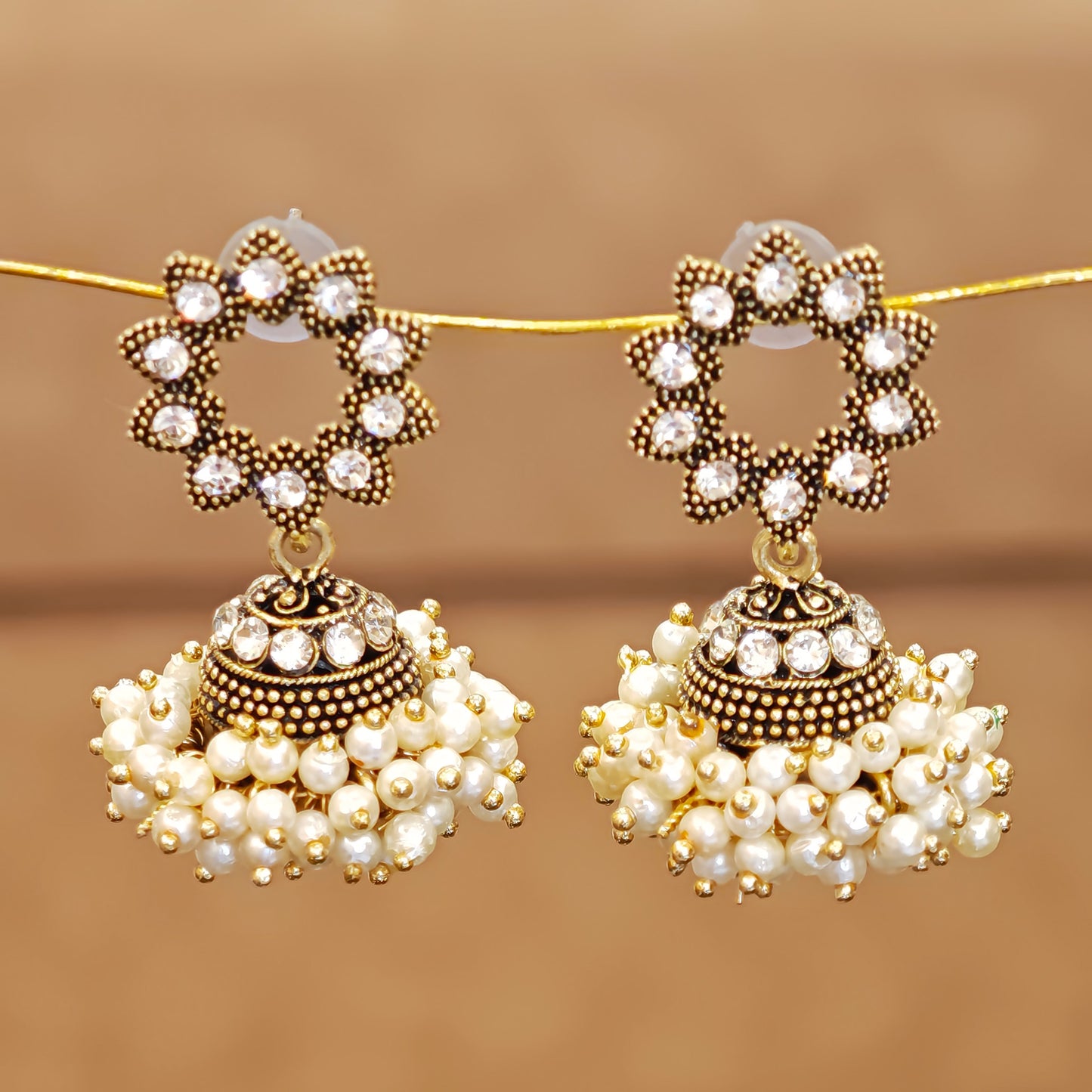 Pearl Cluster Floral Stud Jhumki
