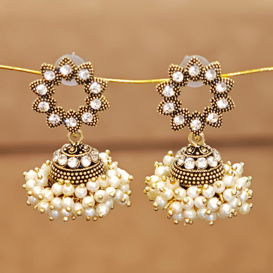 Pearl Cluster Floral Stud Jhumki