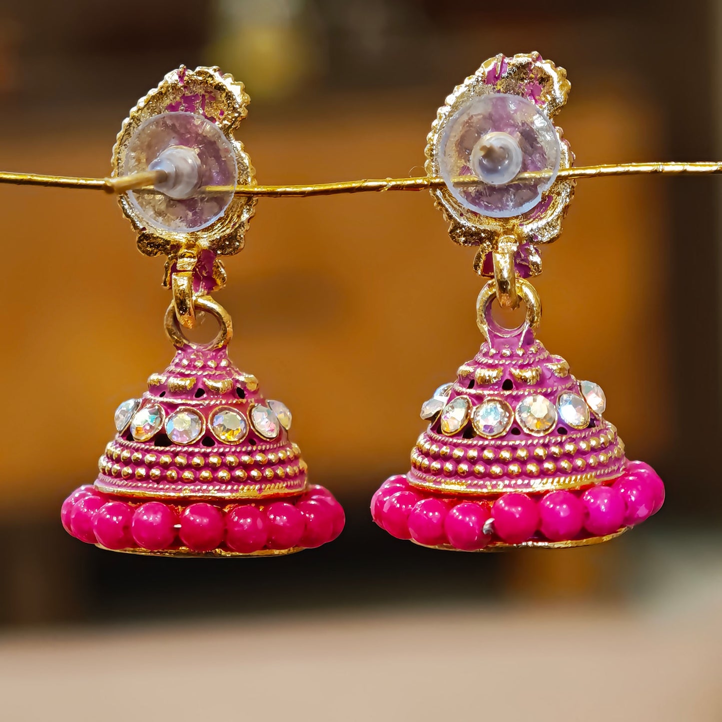 Pink Beaded Keri Small Jhumki