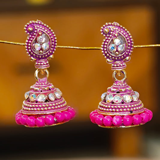 Pink Beaded Keri Small Jhumki