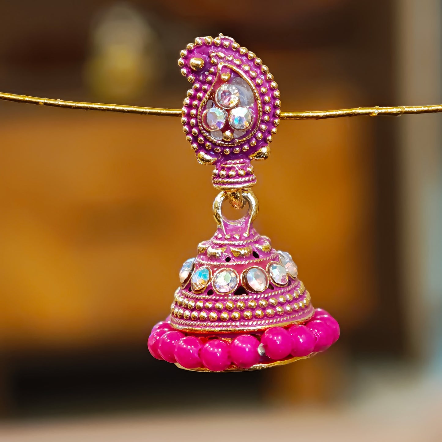 Pink Beaded Keri Small Jhumki
