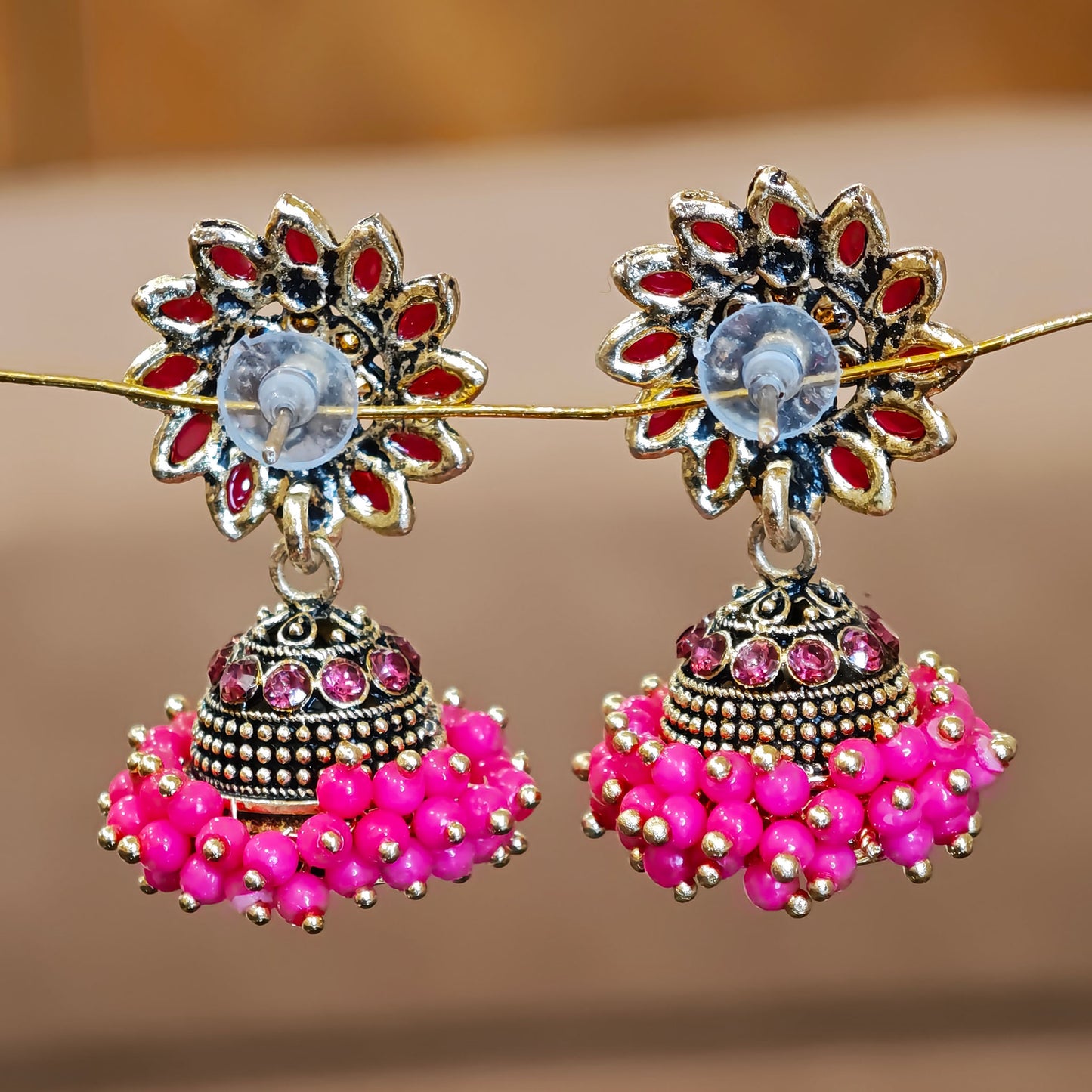 Pink Floral Cluster Jhumki