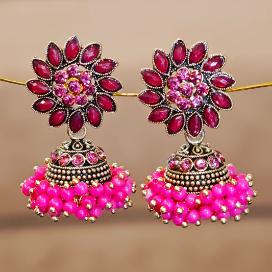 Pink Floral Cluster Jhumki