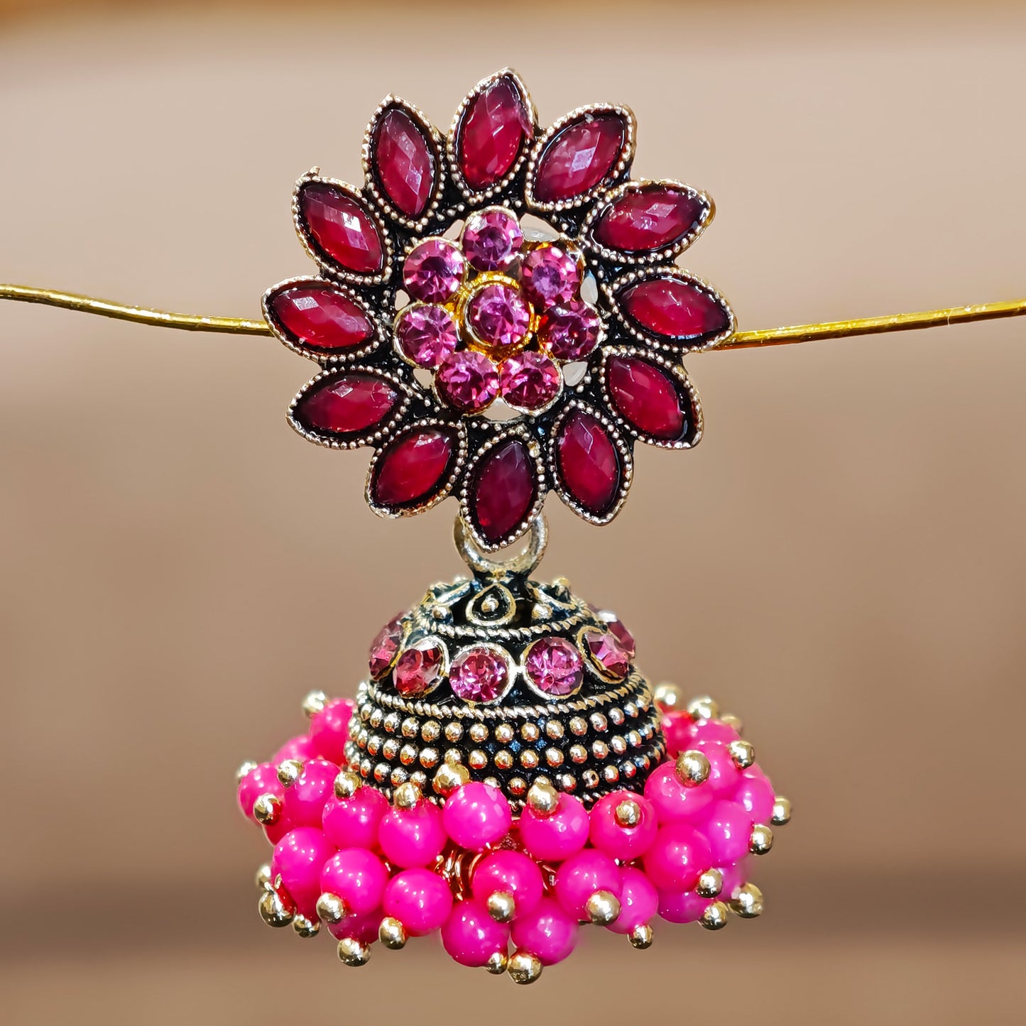 Pink Floral Cluster Jhumki