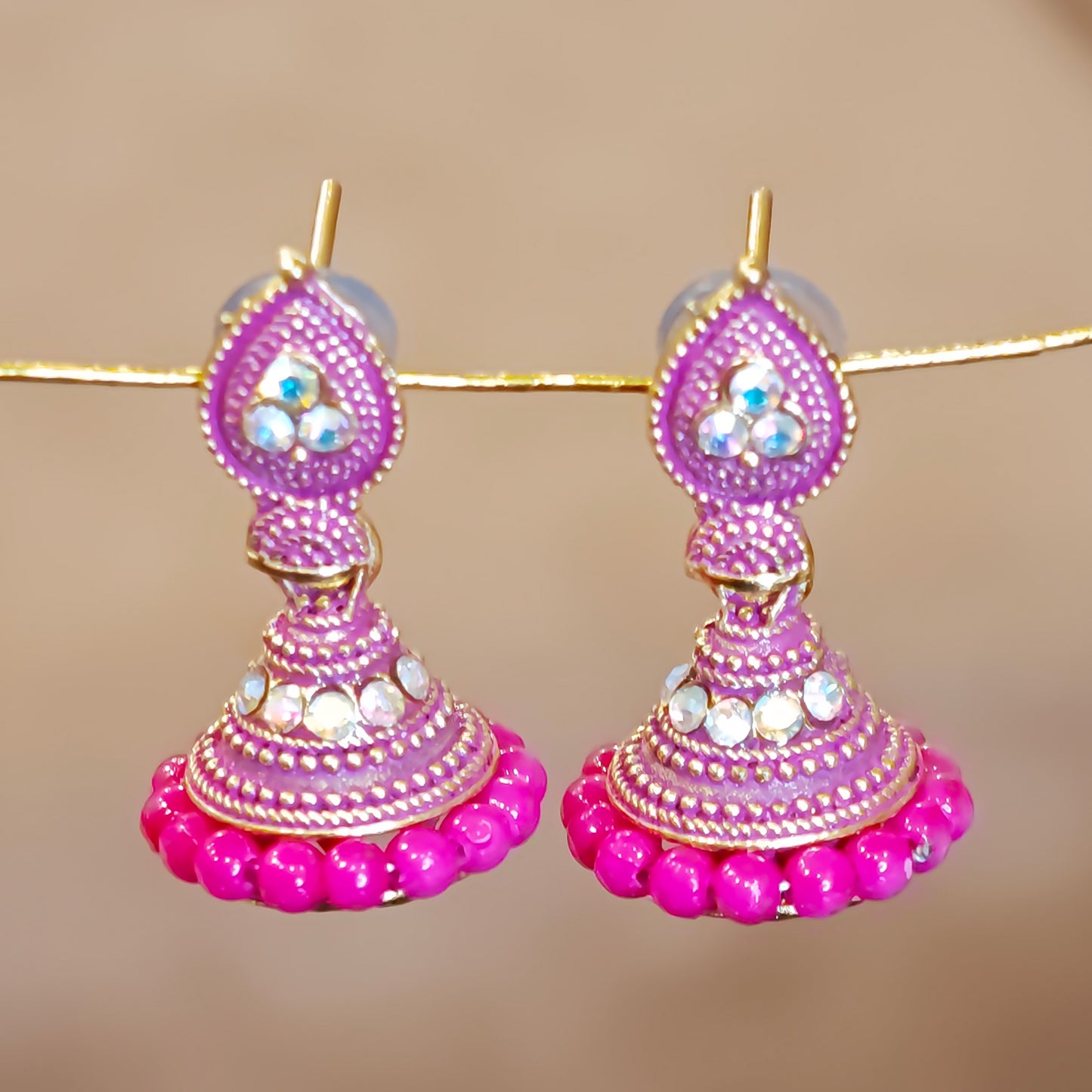 Pink Leaf Shaped Jhumki
