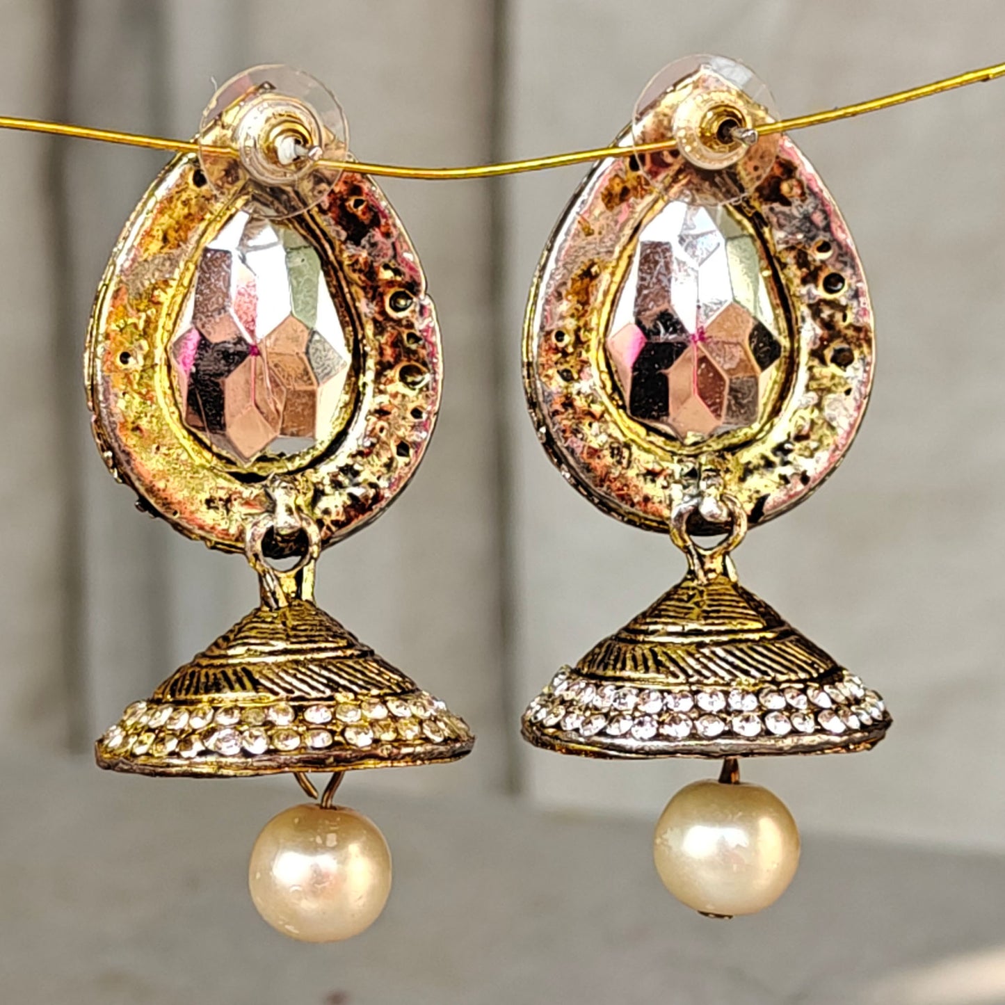 Pink Studded Pearl Latkan Jhumki
