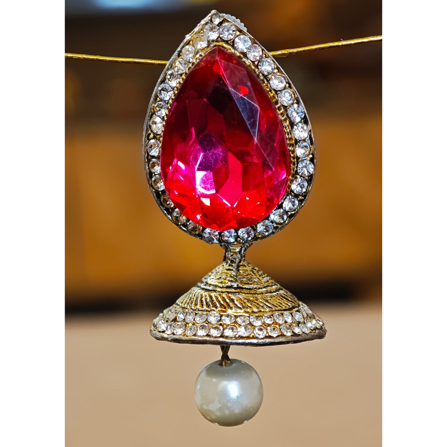 Pink Studded Pearl Latkan Jhumki