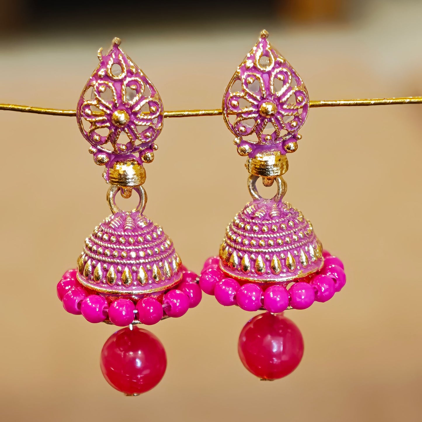 Pink Leaf Shaped Jaali Top Jhumki