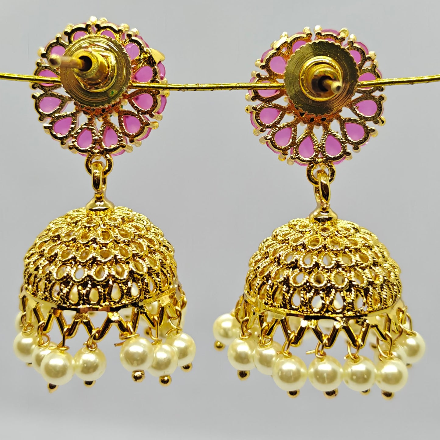 Pink Stones Pearl Jhumki
