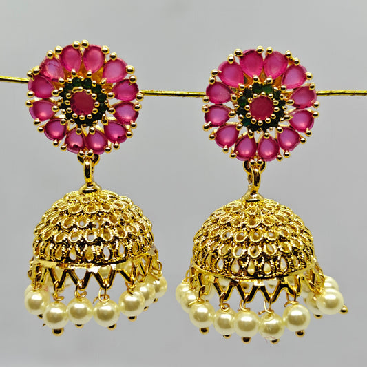 Pink Stones Pearl Jhumki