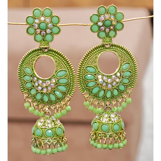 Pista Coloured Long Chandbali Jhumki