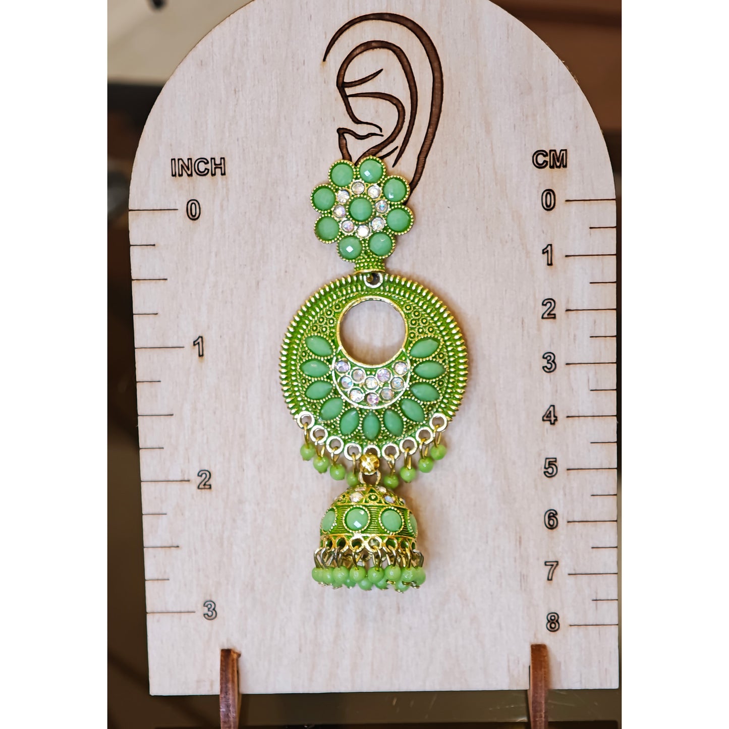 Pista Coloured Long Chandbali Jhumki