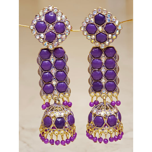 Purple Long Stone Jhumki