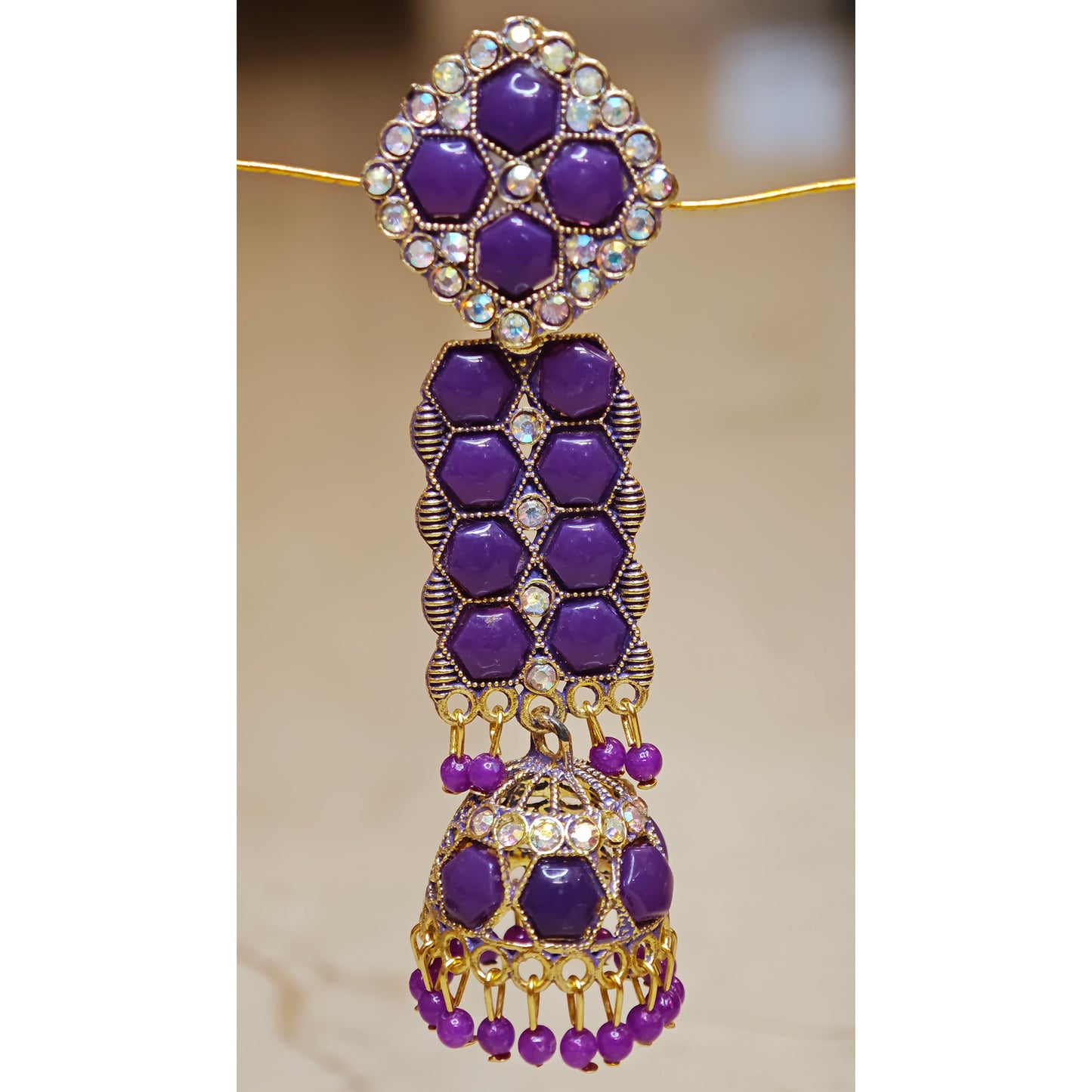 Purple Long Stone Jhumki