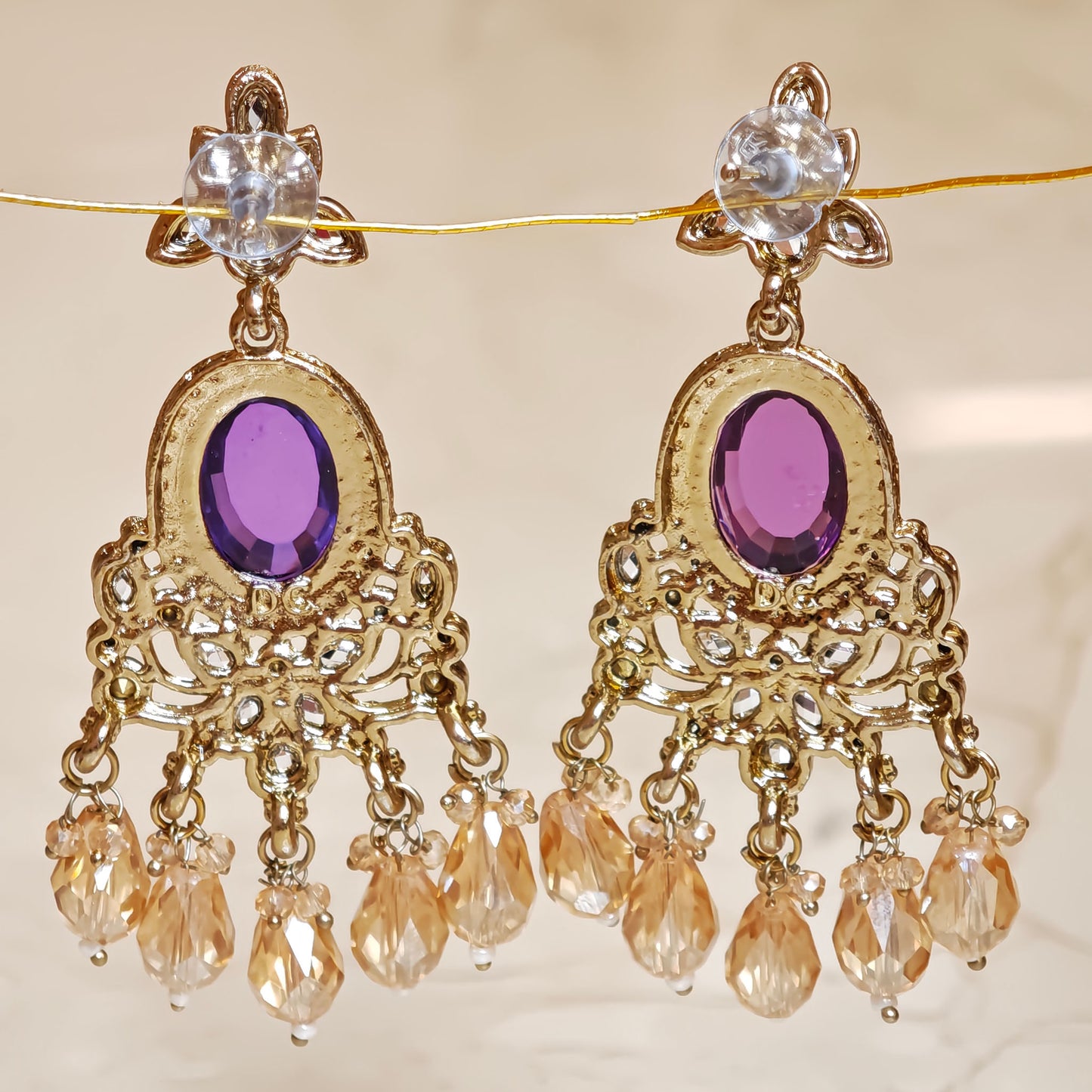 Purple Kundan Small Oval Shaped Dangler