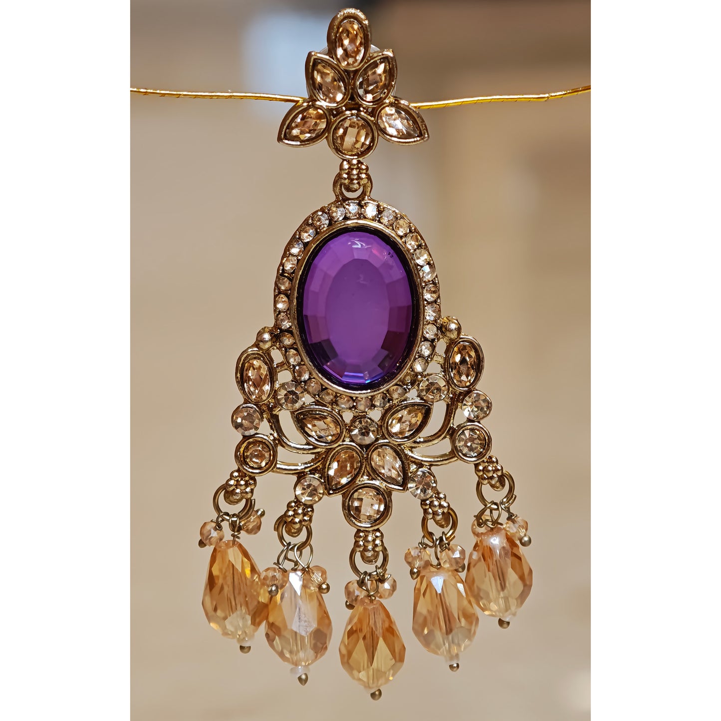 Purple Kundan Small Oval Shaped Dangler