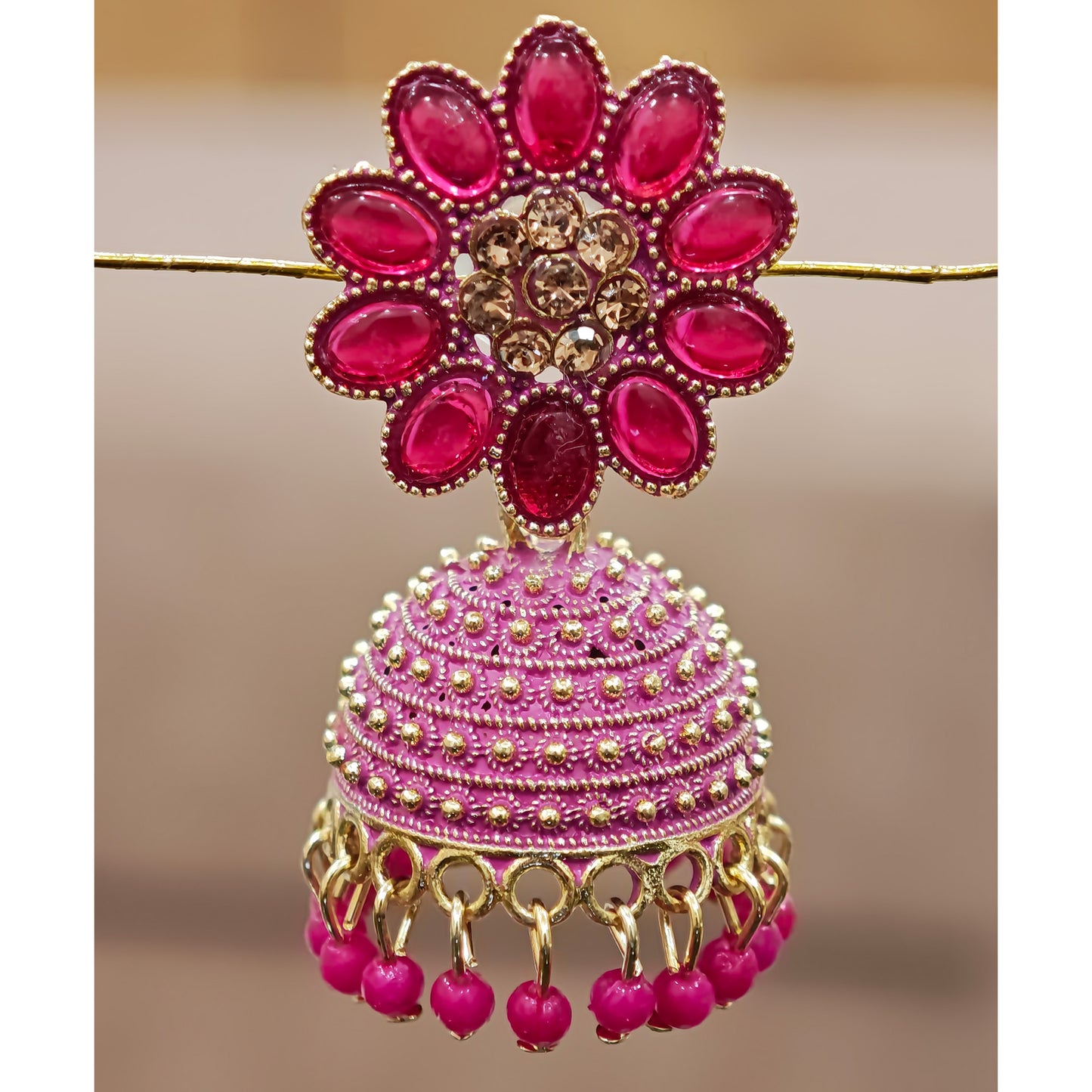 Rani Pink Floral Top Dome Jhumki