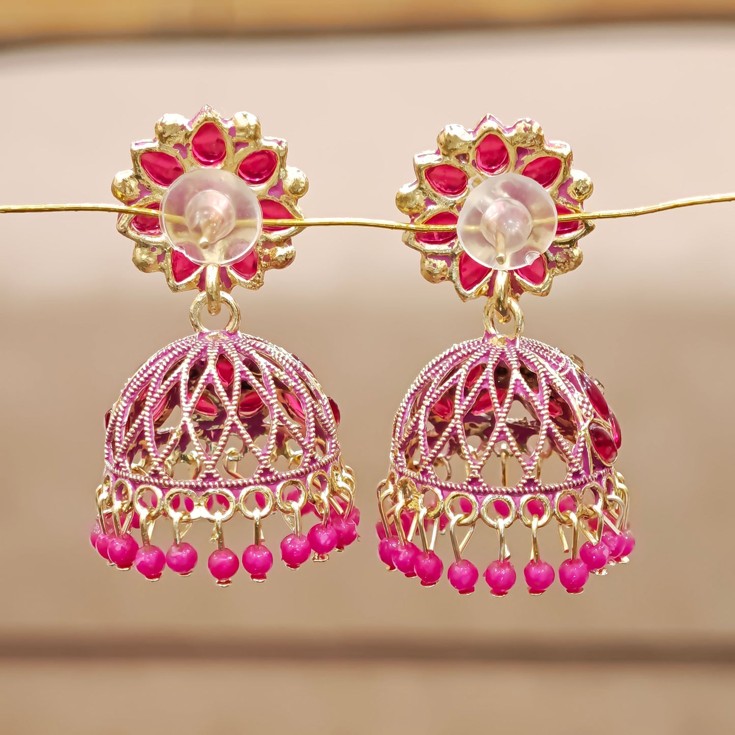 Rani Pink Floral Top Jaali Jhumki