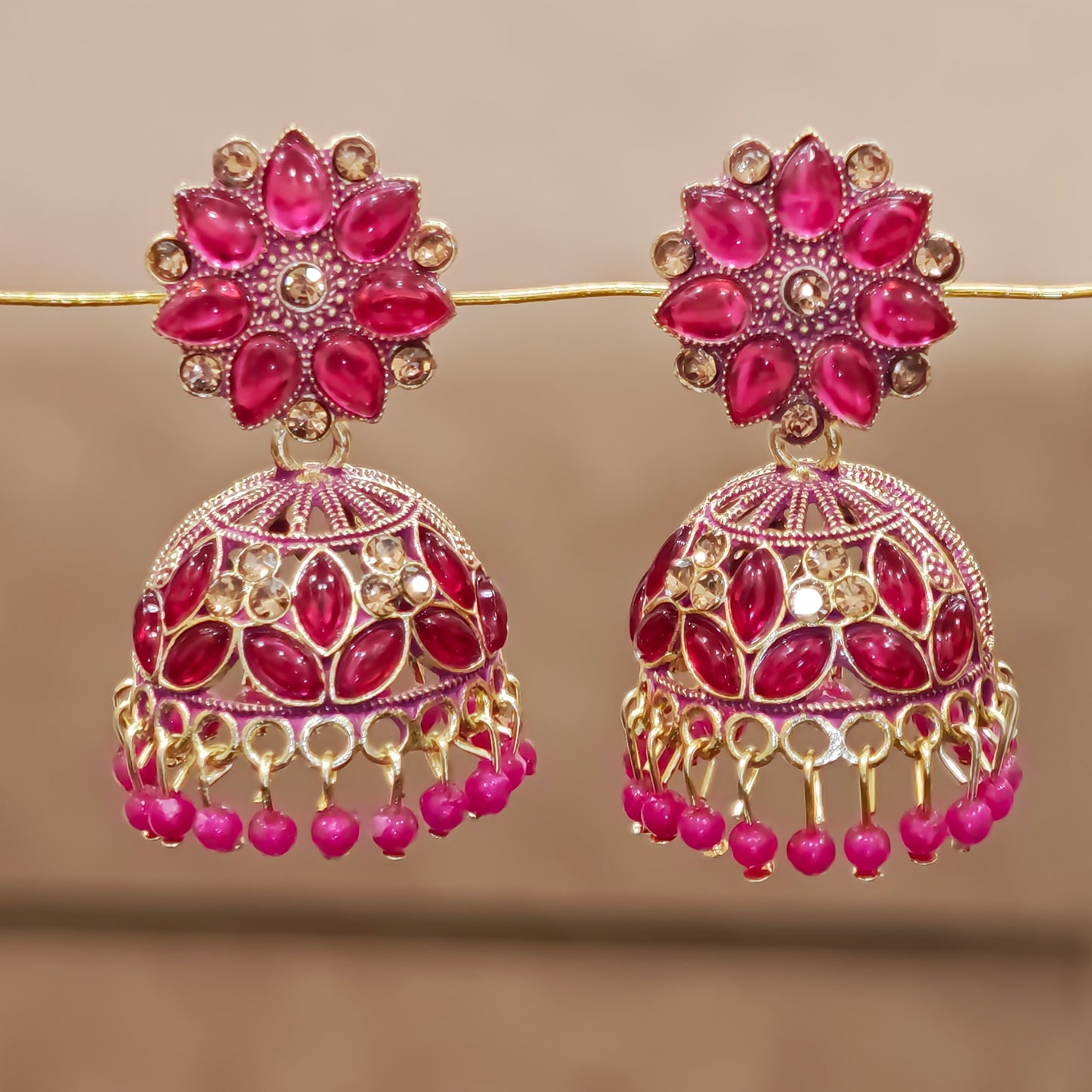Rani Pink Floral Top Jaali Jhumki