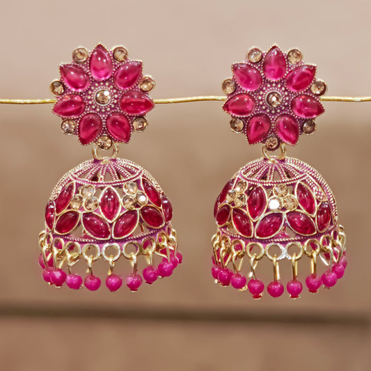 Rani Pink Floral Top Jaali Jhumki