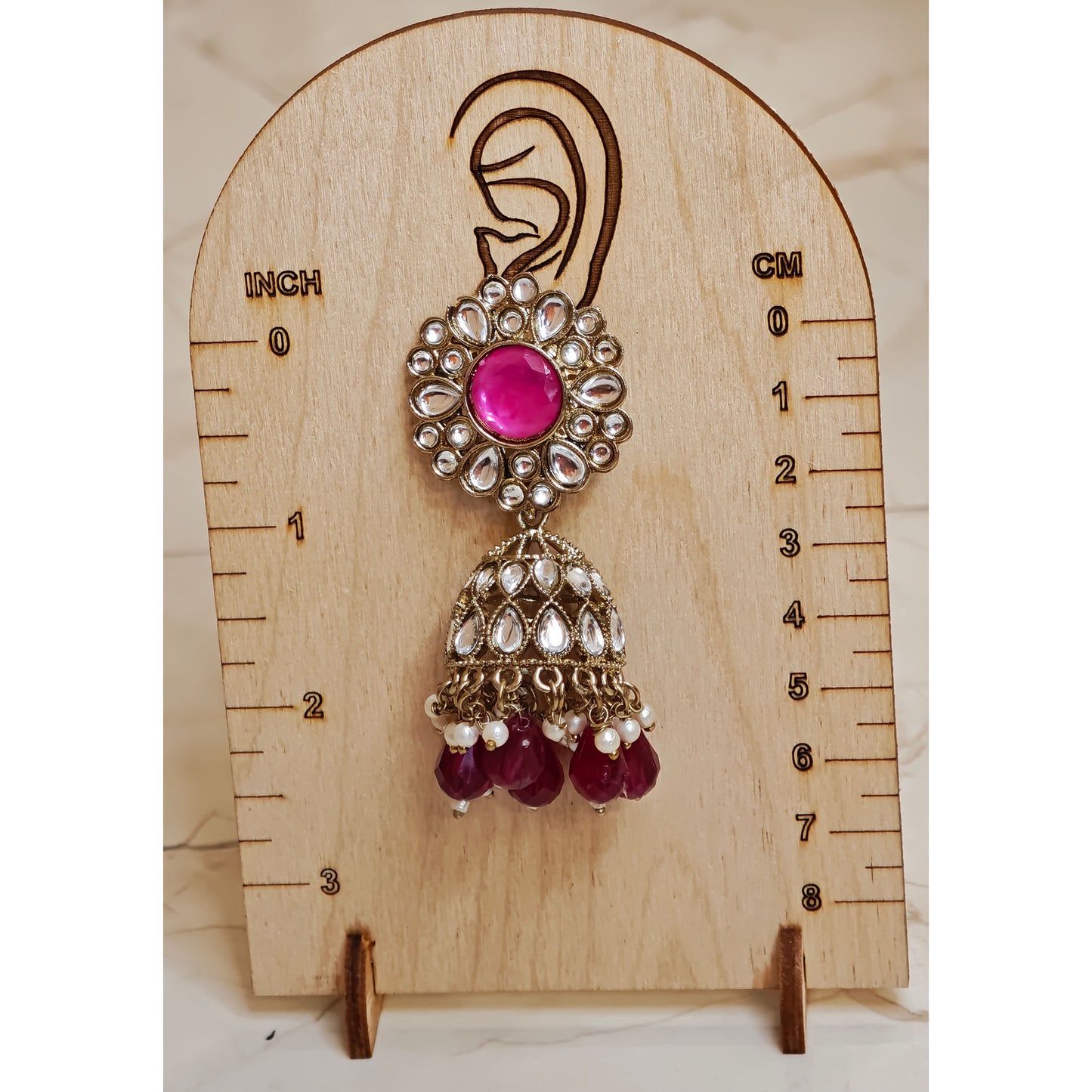 Rani Pink Kundan Floral Jaali Jhumki