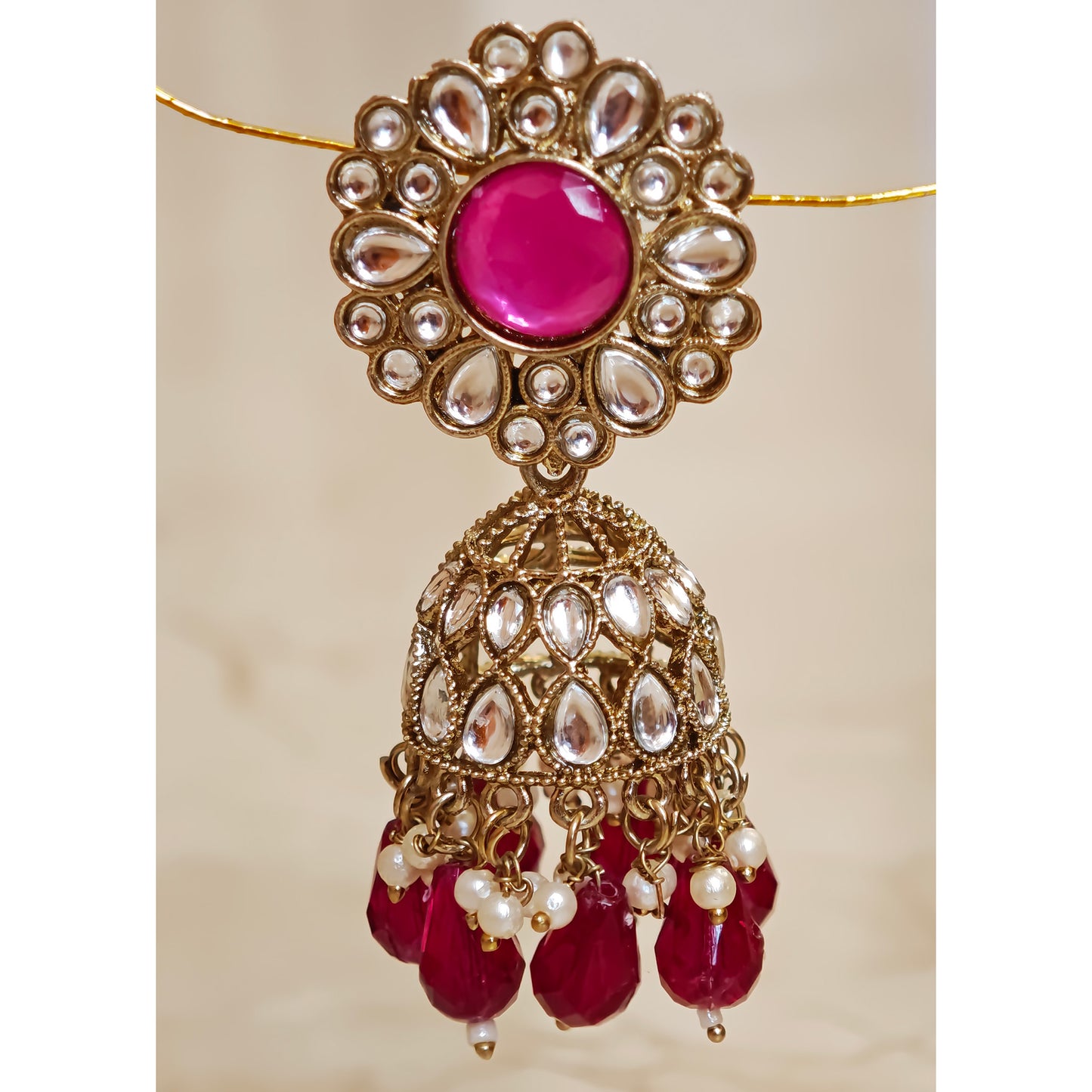 Rani Pink Kundan Floral Jaali Jhumki