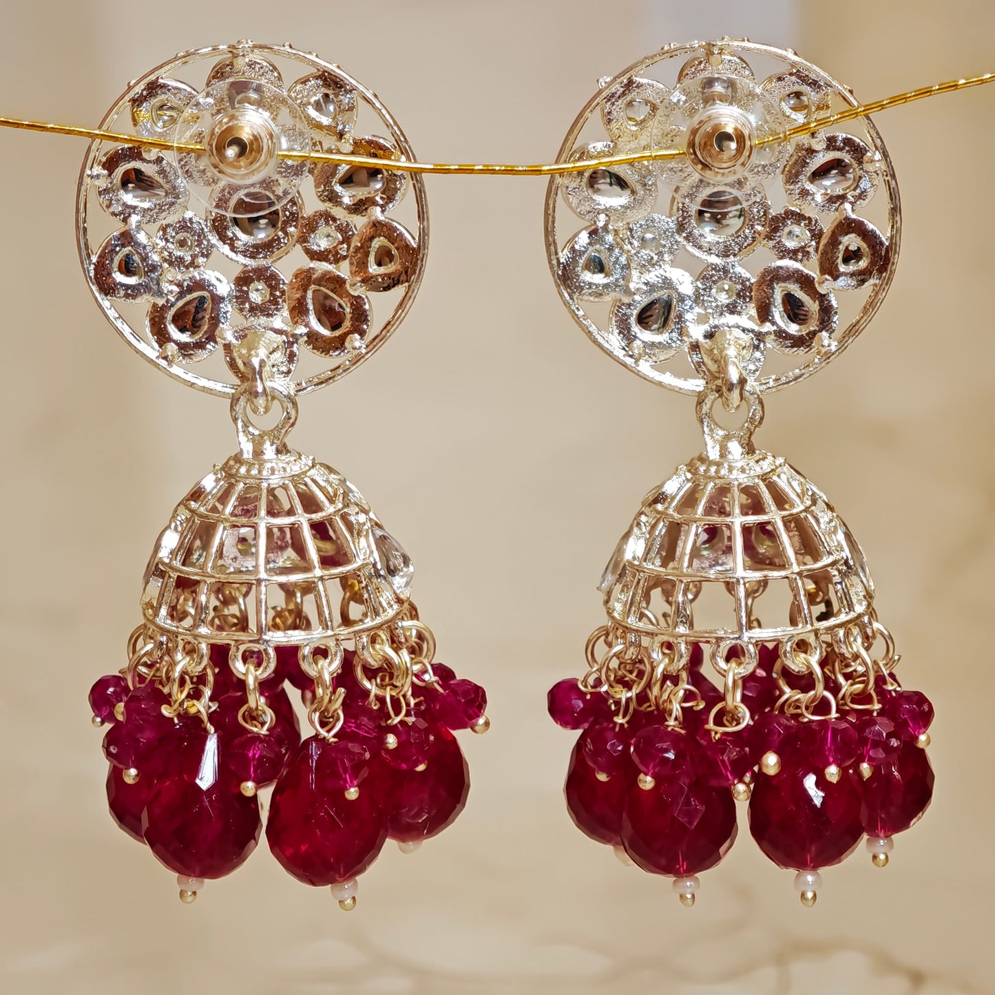 Rani Pink Floral Kundan Jhumki