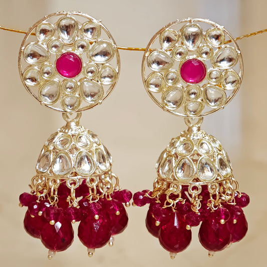Rani Pink Floral Kundan Jhumki