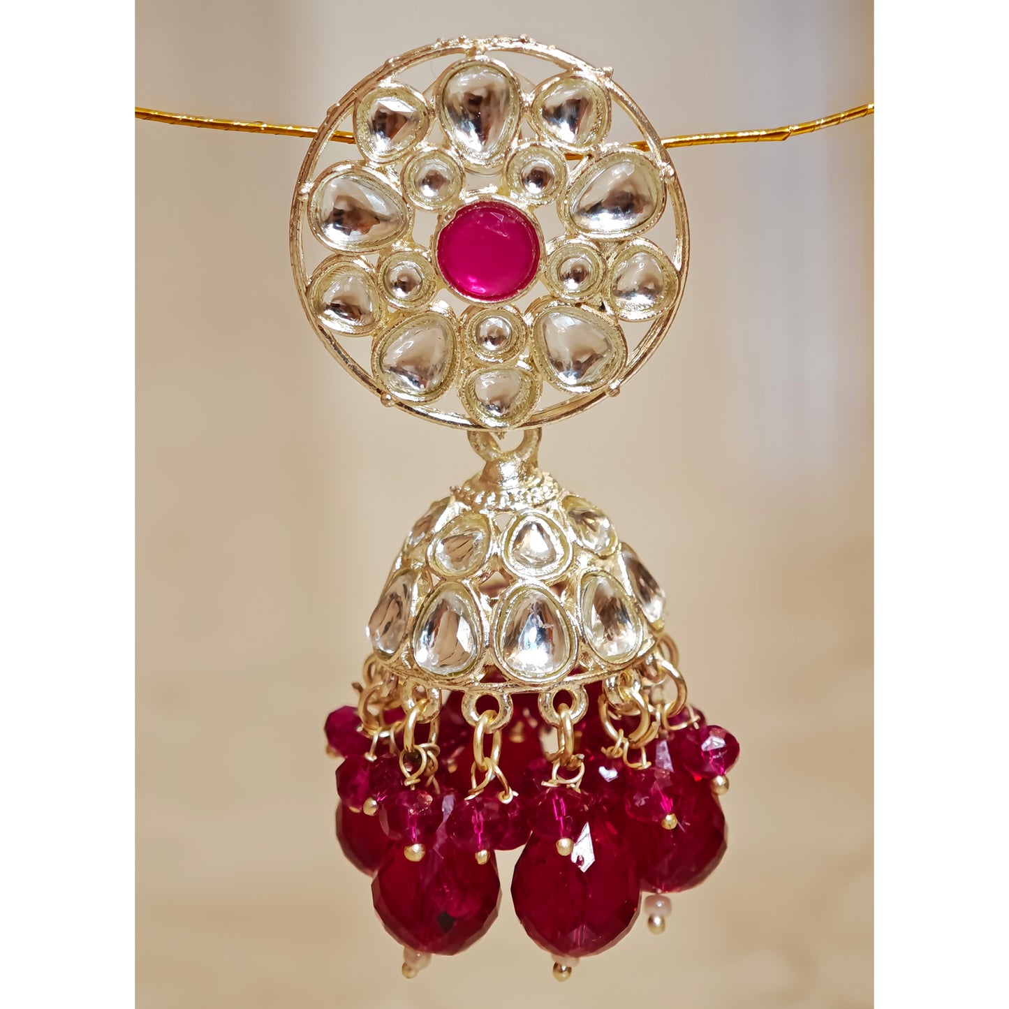 Rani Pink Floral Kundan Jhumki