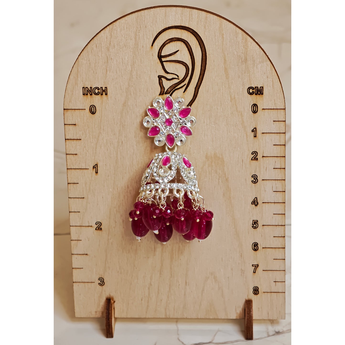 Rani Pink Silver Floral Jaali Jhumki