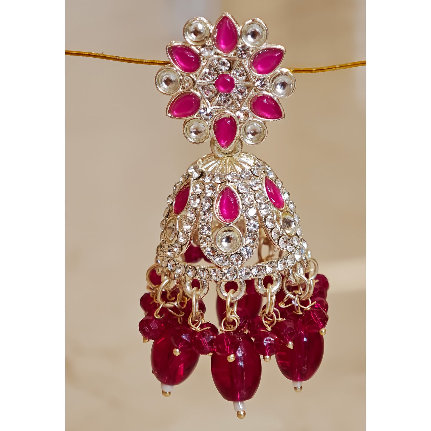 Rani Pink Silver Floral Jaali Jhumki