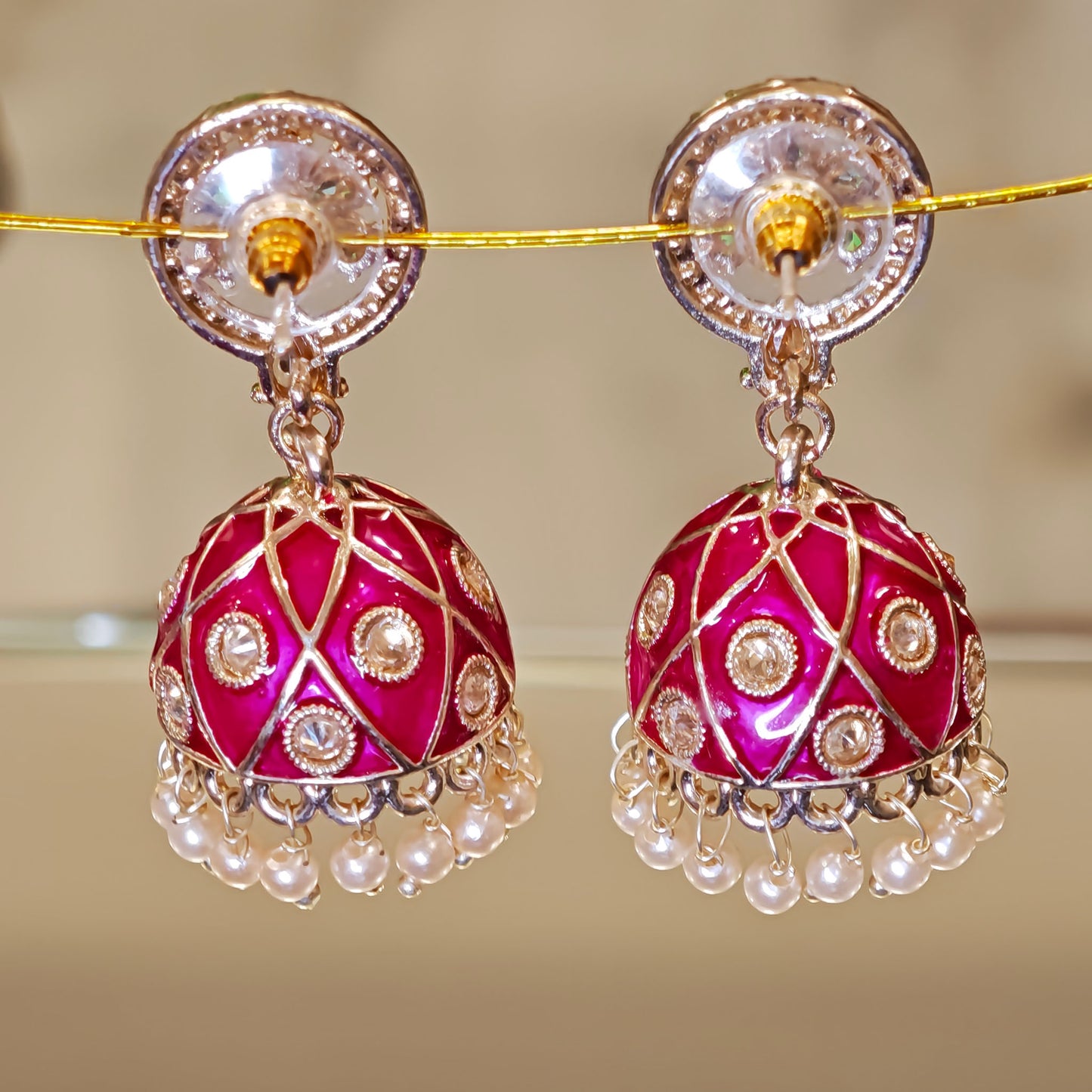 Rani Pink Meenakari Jhumki