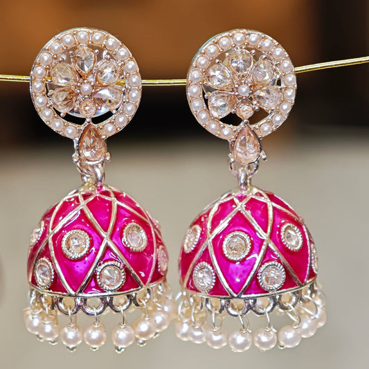 Rani Pink Meenakari Jhumki