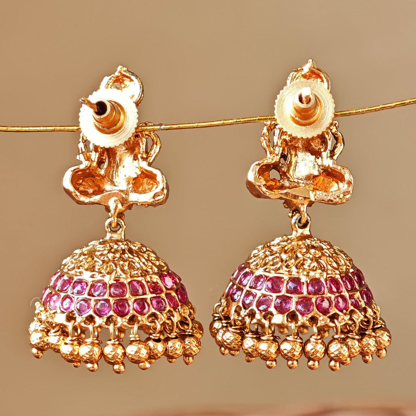 Rani Pink Dome Shaped Temple Jhumki