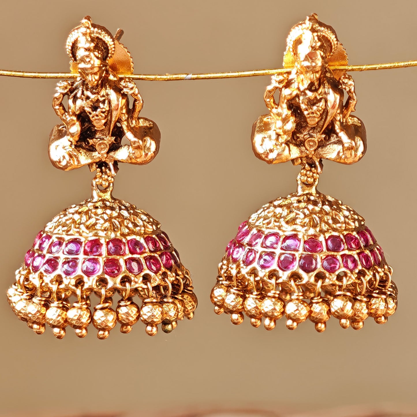 Rani Pink Dome Shaped Temple Jhumki