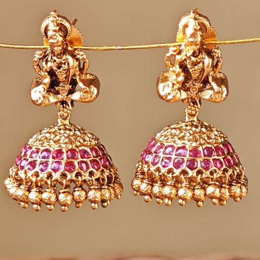 Rani Pink Dome Shaped Temple Jhumki