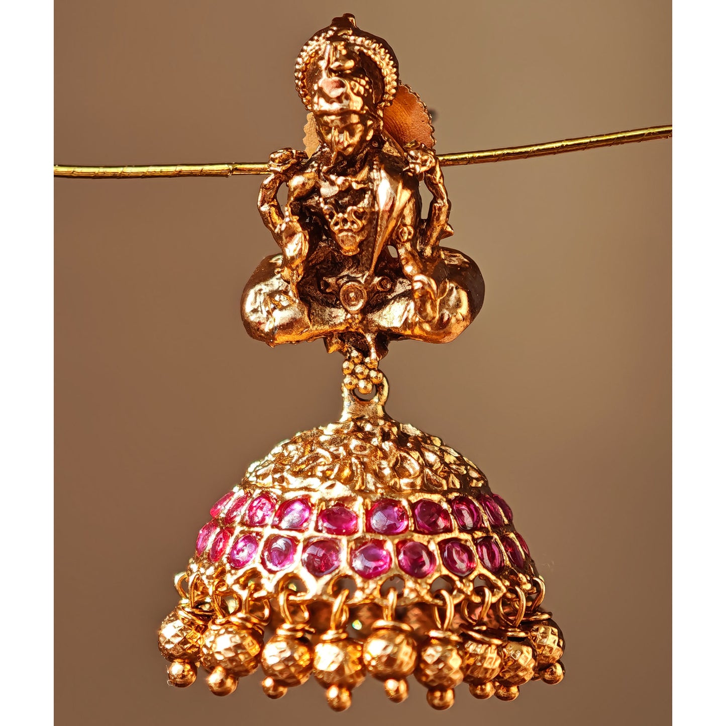 Rani Pink Dome Shaped Temple Jhumki