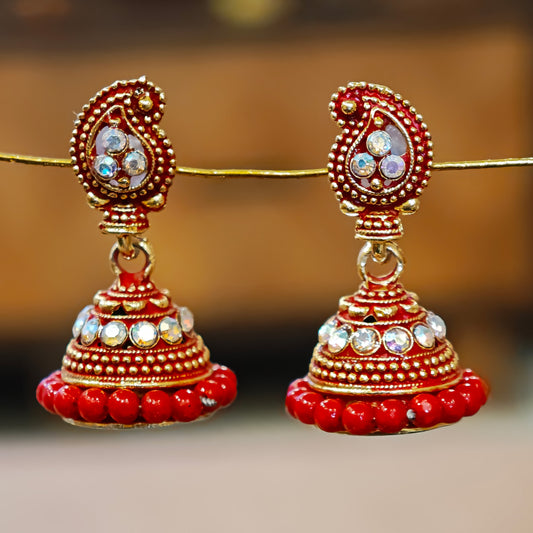 Red Beaded Keri Small Jhumki