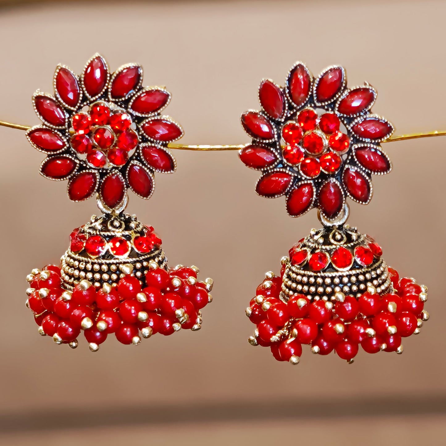 Red Floral Cluster Jhumki