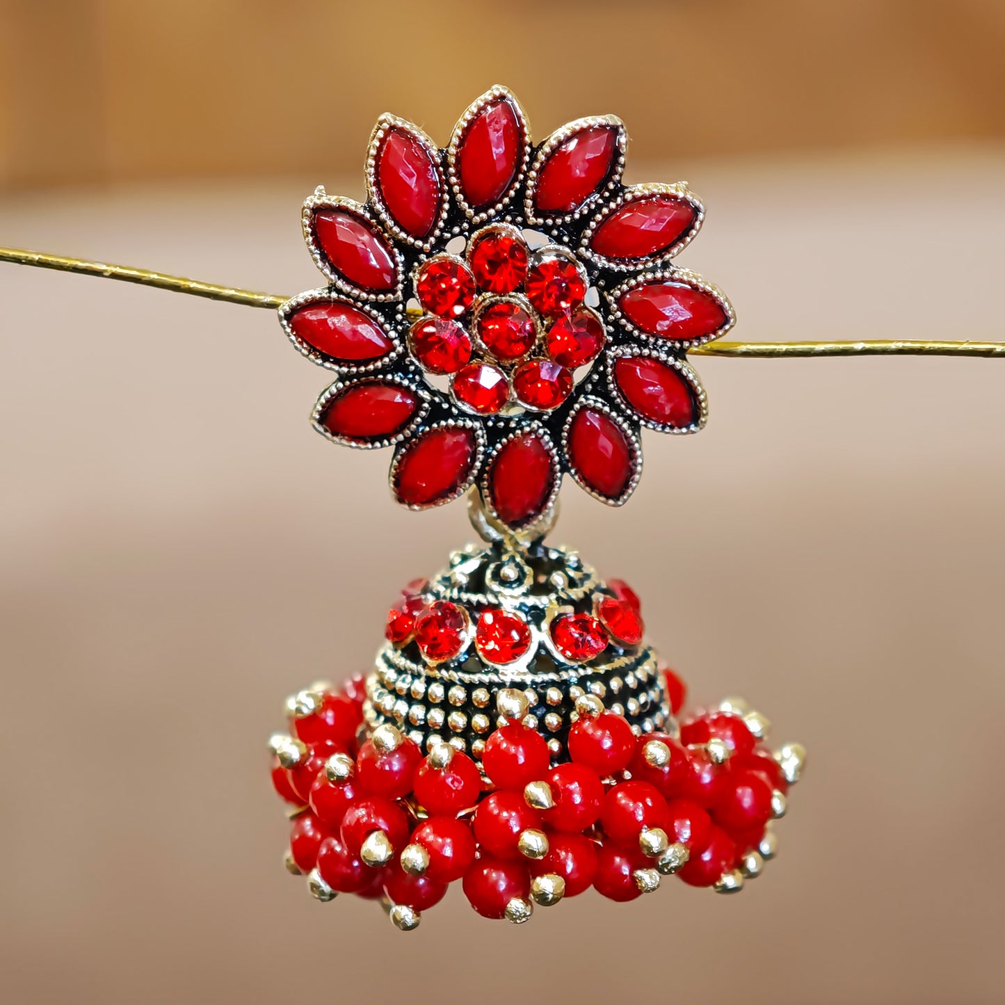 Red Floral Cluster Jhumki