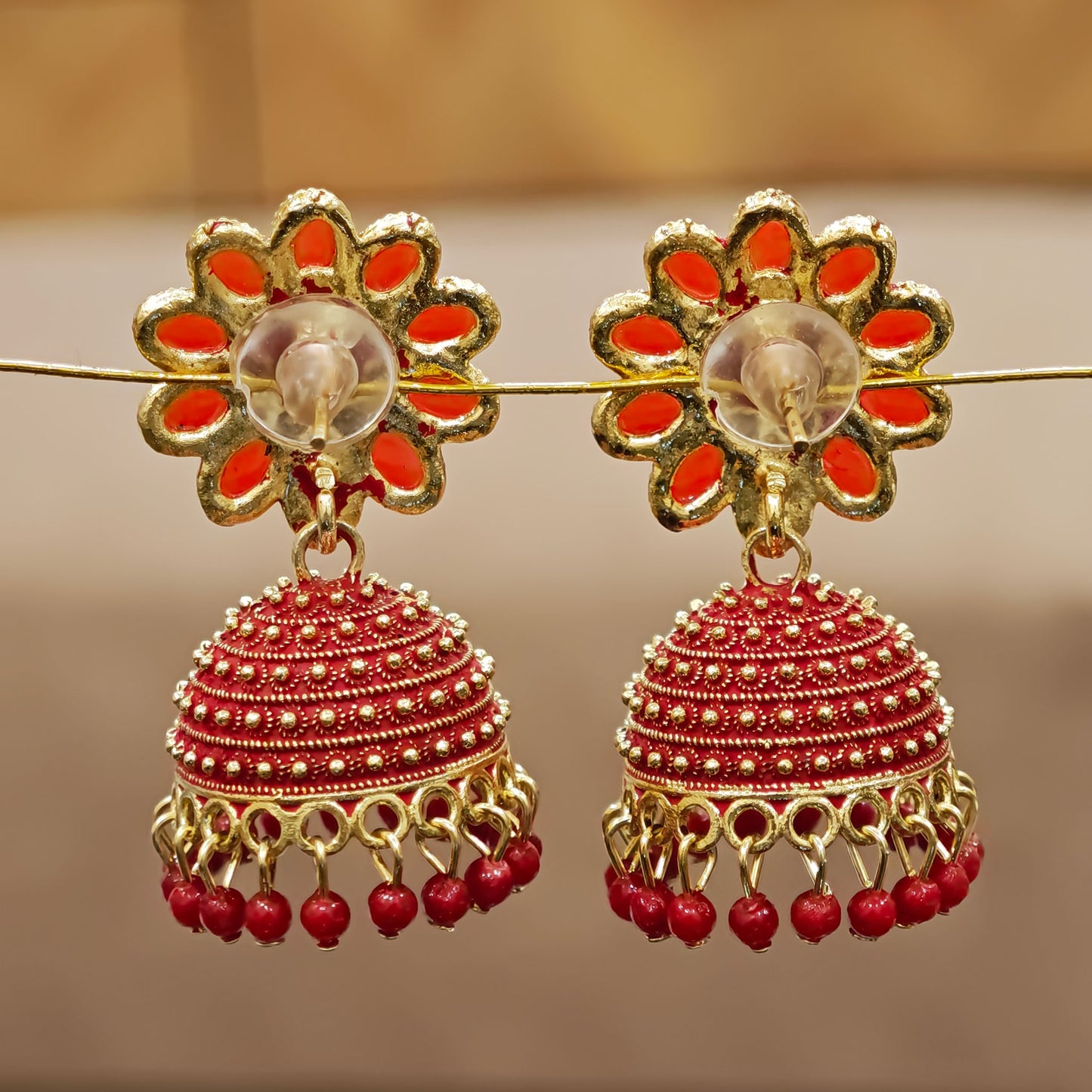 Red Floral Top Dome Jhumki