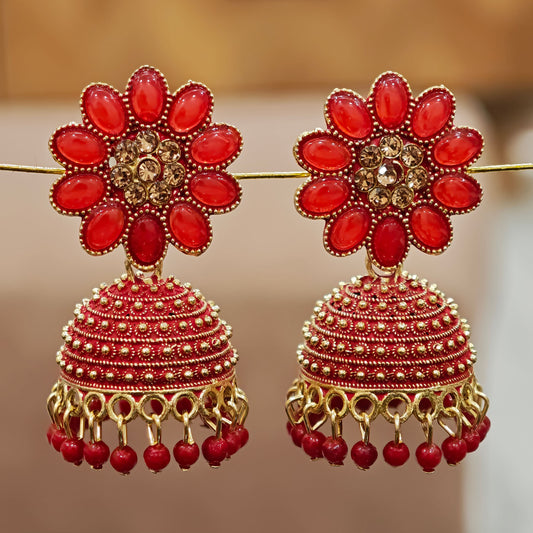 Red Floral Top Dome Jhumki