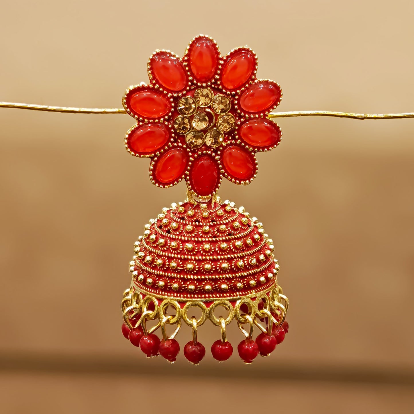 Red Floral Top Dome Jhumki