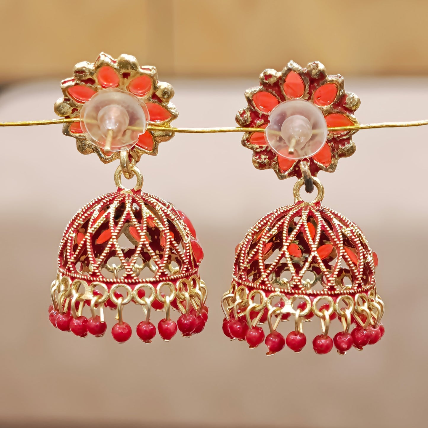 Red Floral Top Jaali Jhumki