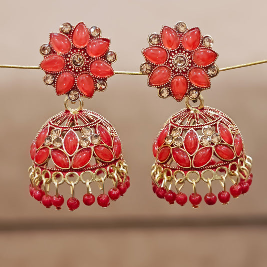 Red Floral Top Jaali Jhumki
