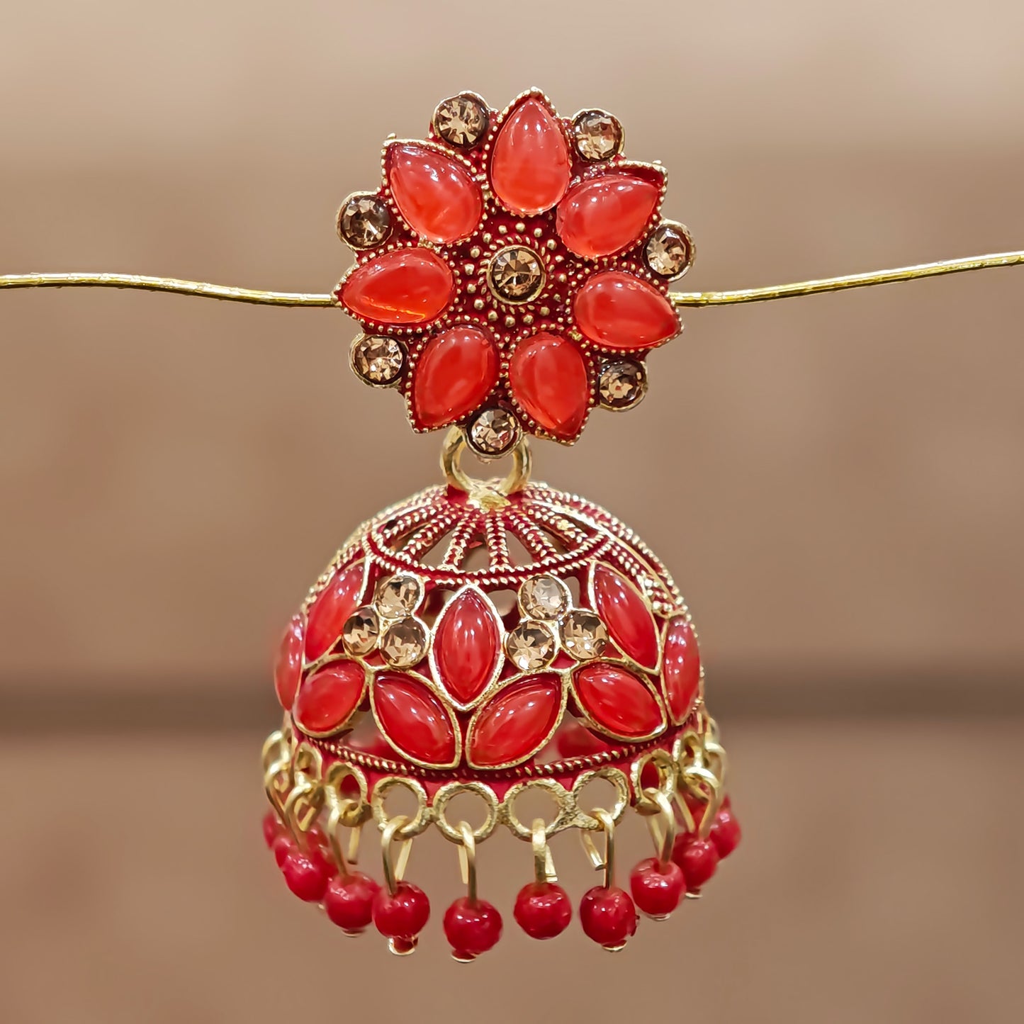 Red Floral Top Jaali Jhumki