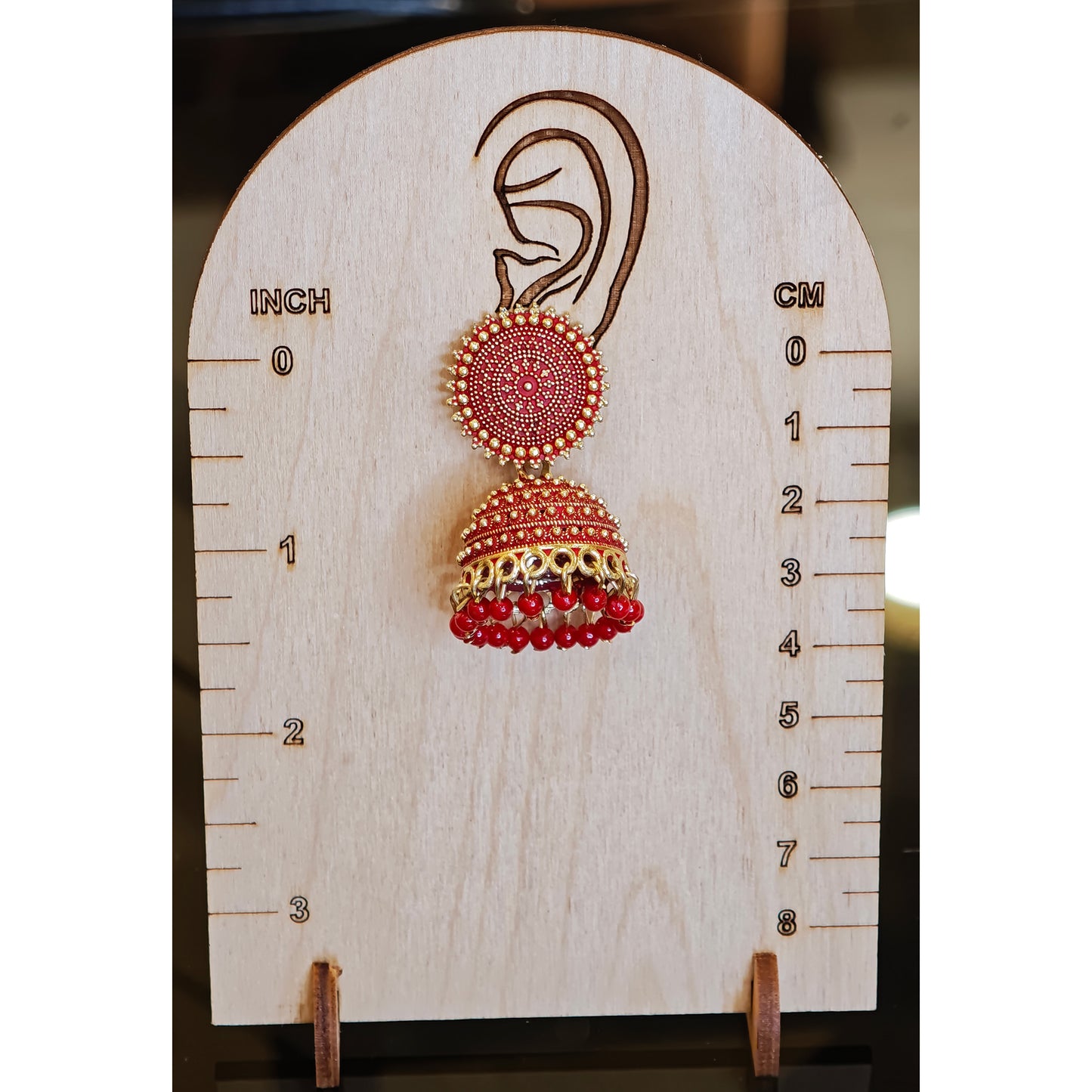 Red Golden Toned Disc Jhumki