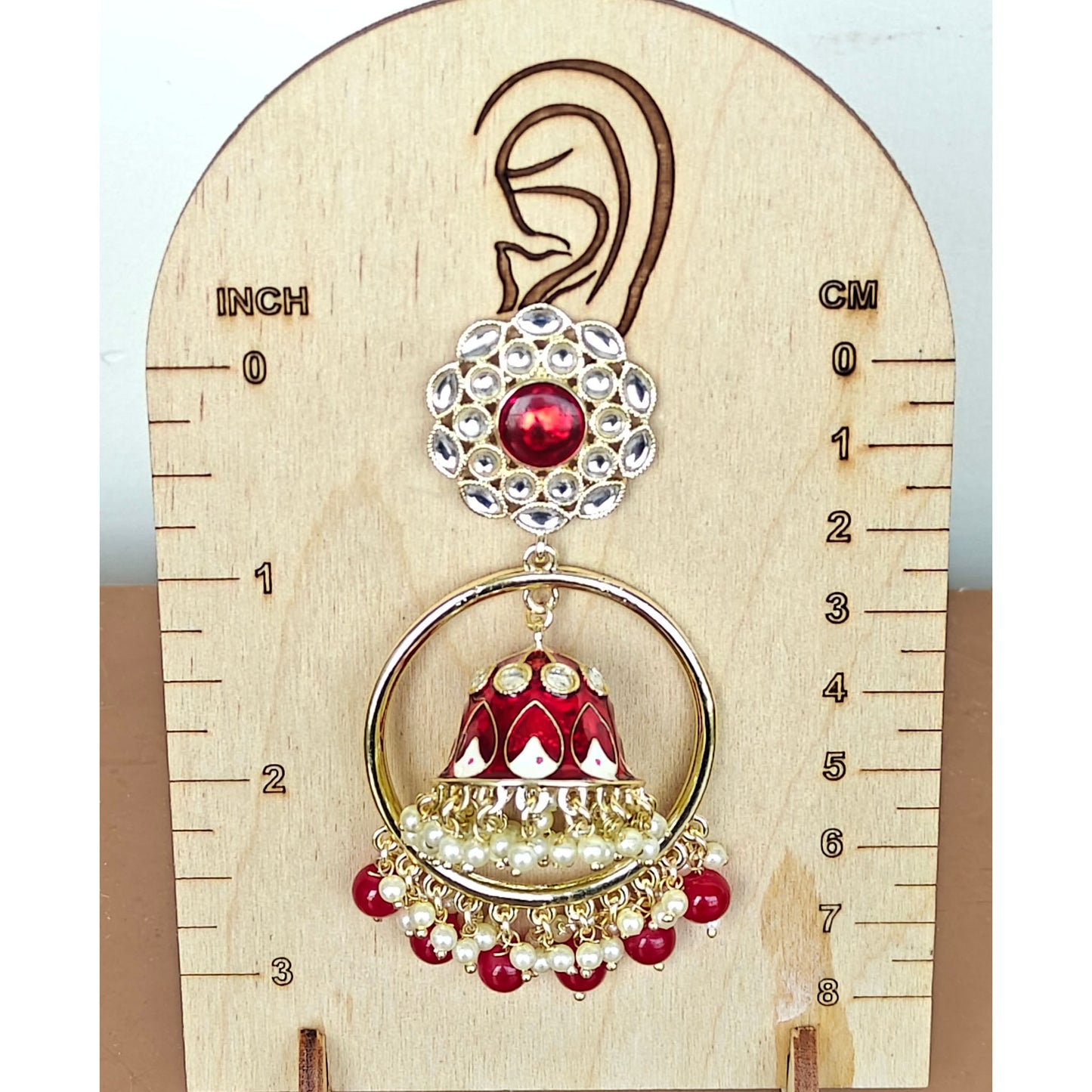 Red Chandbali Kundan Jhumki