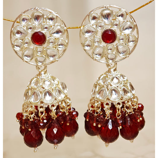 Red Floral Kundan Jhumki